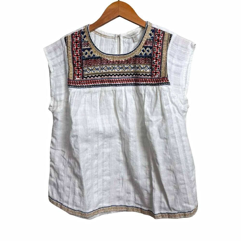 Garnet Hill Women’s White Organic Cotton Embroidered Sleeveless Blouse Size M